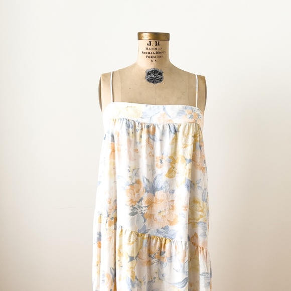 Abercrombie & Fitch Preppy Linen Tiered Floral Cottagecore Maxi Dress -  L Tall - Picture 5 of 16